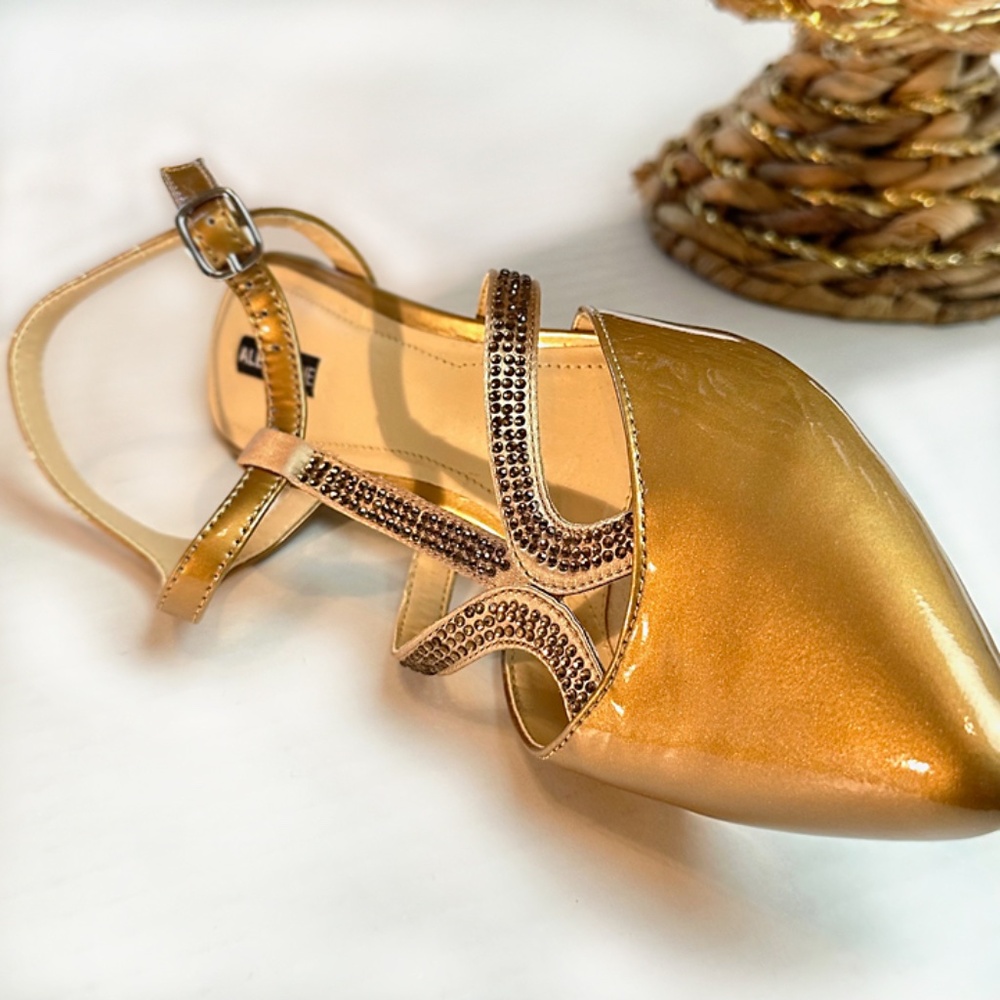 ALEX MARIE Gold Patent Leather Heels